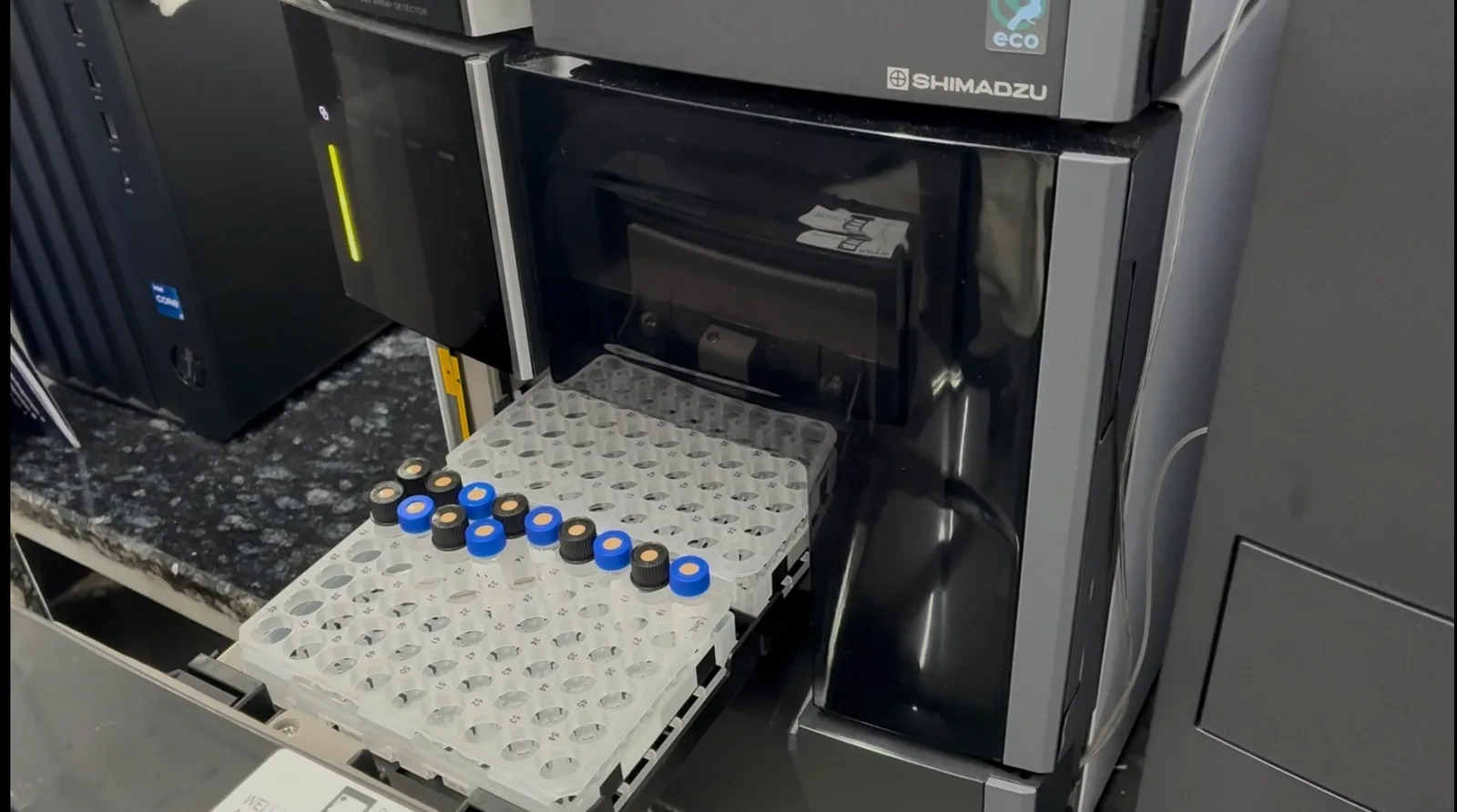 Calibration standards in the autosampler tray of a Shimadzu Nexera UPLC
